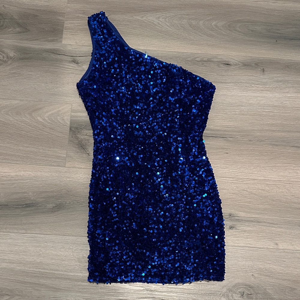 Better Be Royal Blue Sequin One-Shoulder Dress, Size Small